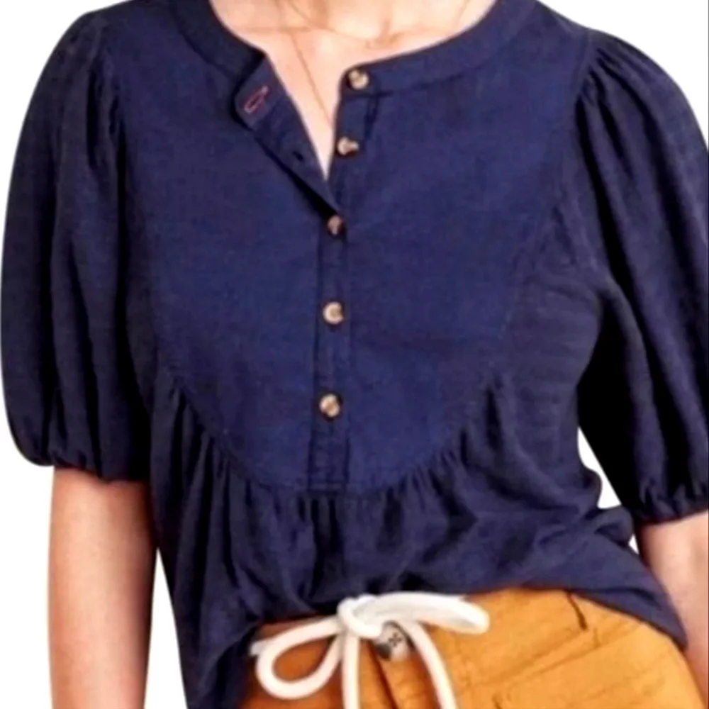 Anthropologie Elinor Puff Sleeve Textured Peasant Blouse M